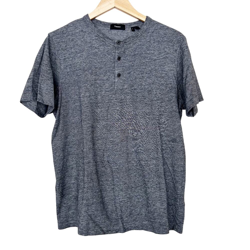 Theory Gray Classic Henley Short Sleeve Shirt Sz L